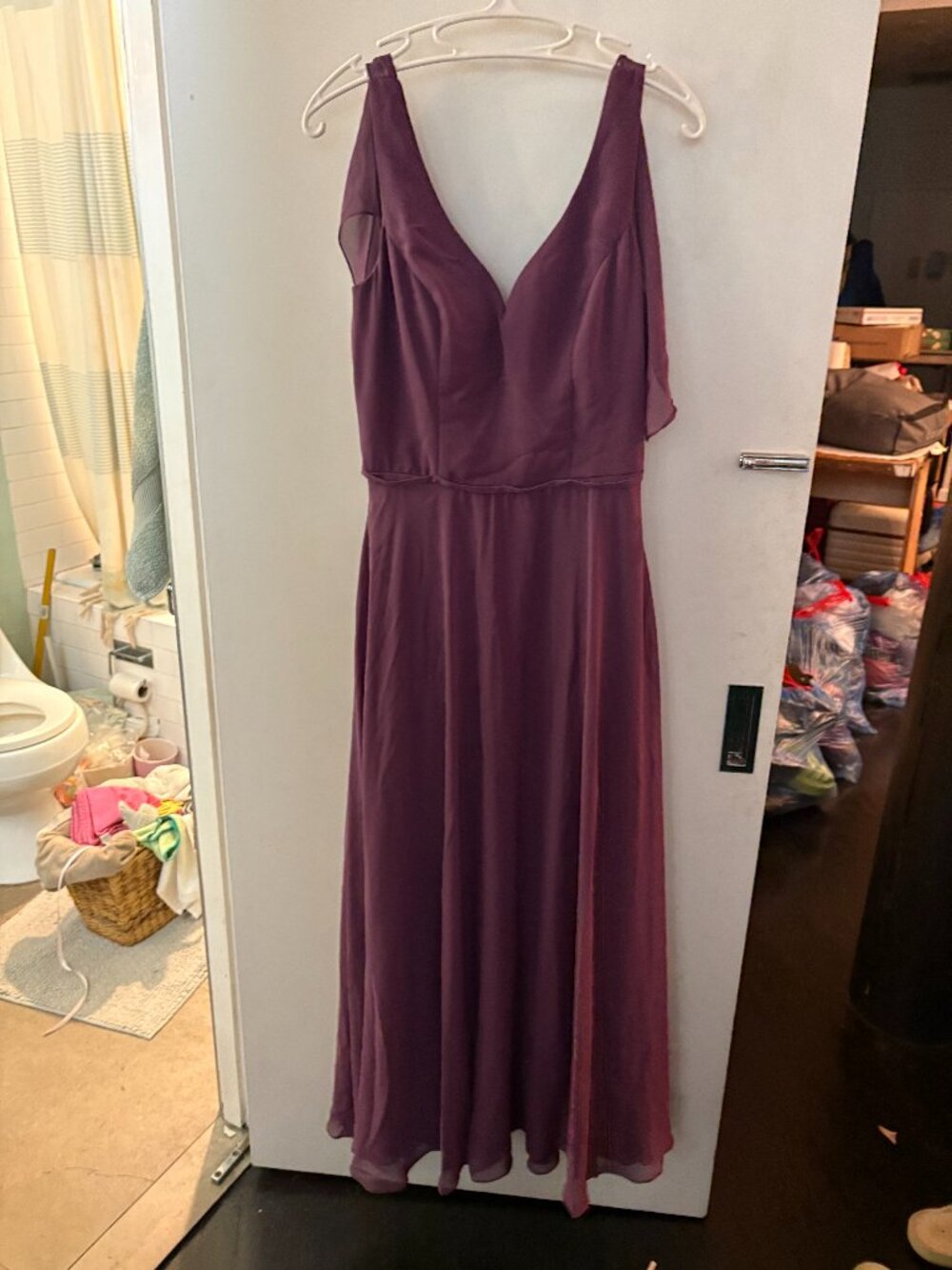 Dear Cleo Mauve Purple Chiffon Maxi Dress V-Neck Size 8
